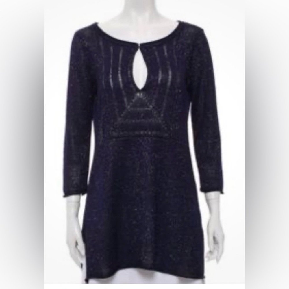 Calypso St. Barth Navy Sparkle Knit Keyhole Swimsuit Coverup Size S